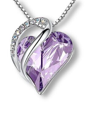 White Gold Plated Purple Heart Crystal Necklace Rhinestone Pendant